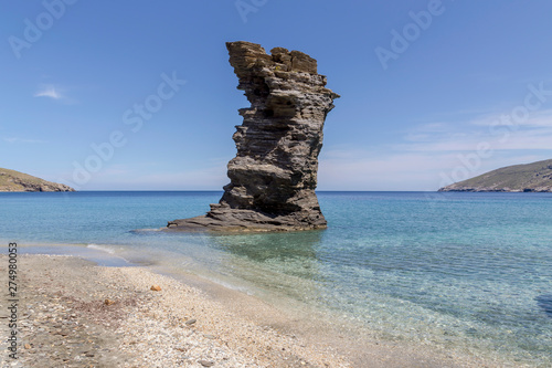 The  Grias to Pidima  beach. Famous beach with unusual stone  island Andros  Cyclades  Greece 