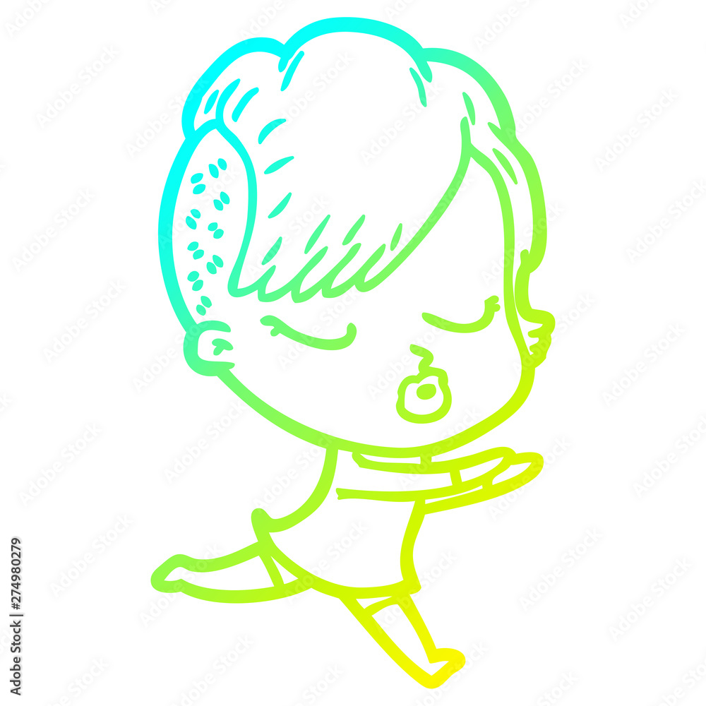 cold gradient line drawing cartoon pretty hipster girl cold gradient line drawing cartoon pretty hipster girl