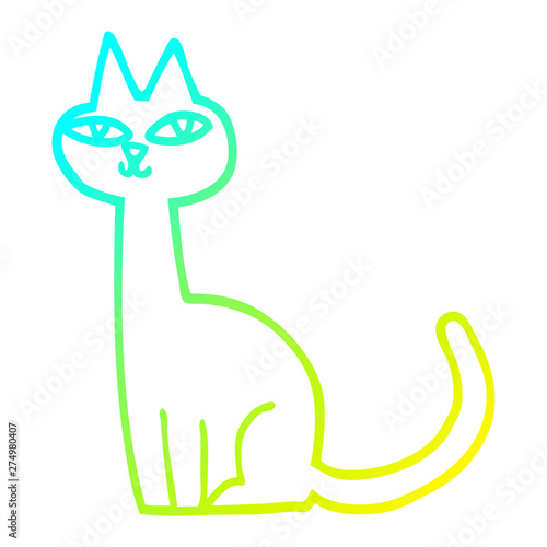 cold gradient line drawing cartoon cat