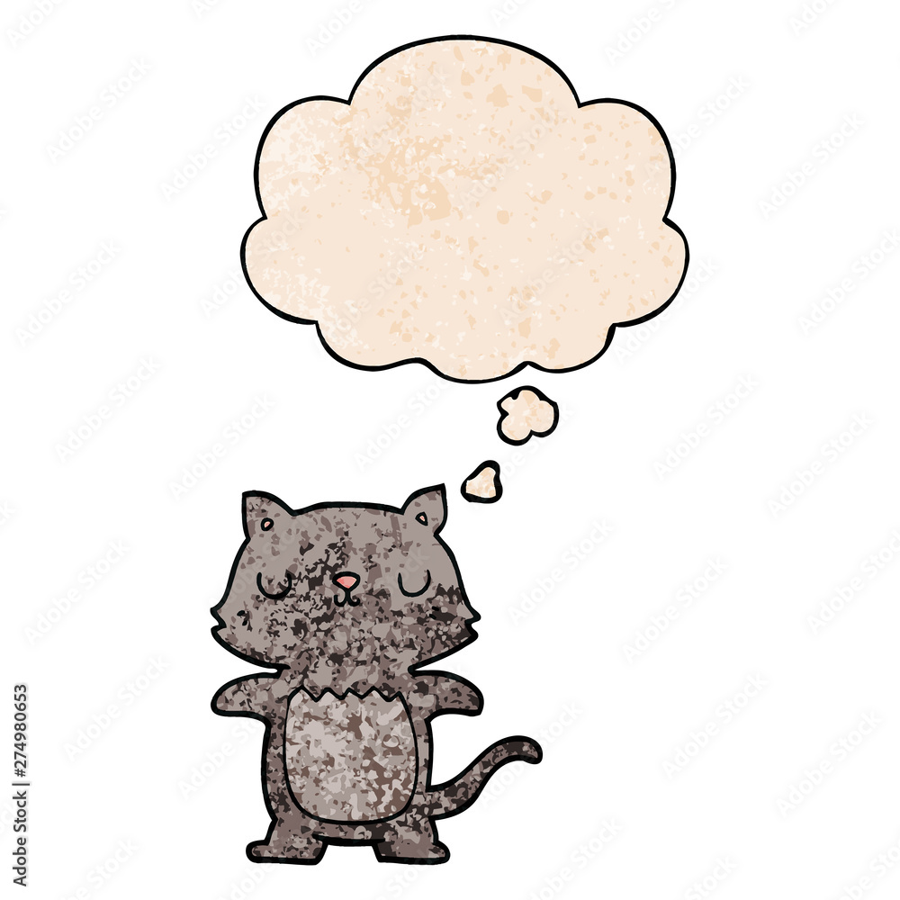 cartoon cat and thought bubble in grunge texture pattern style cartoon cat and thought bubble in grunge texture pattern style
