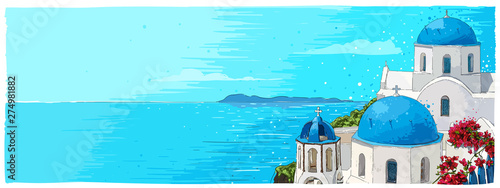 Fotografie, Obraz Greece summer island landscape with traditional greek church