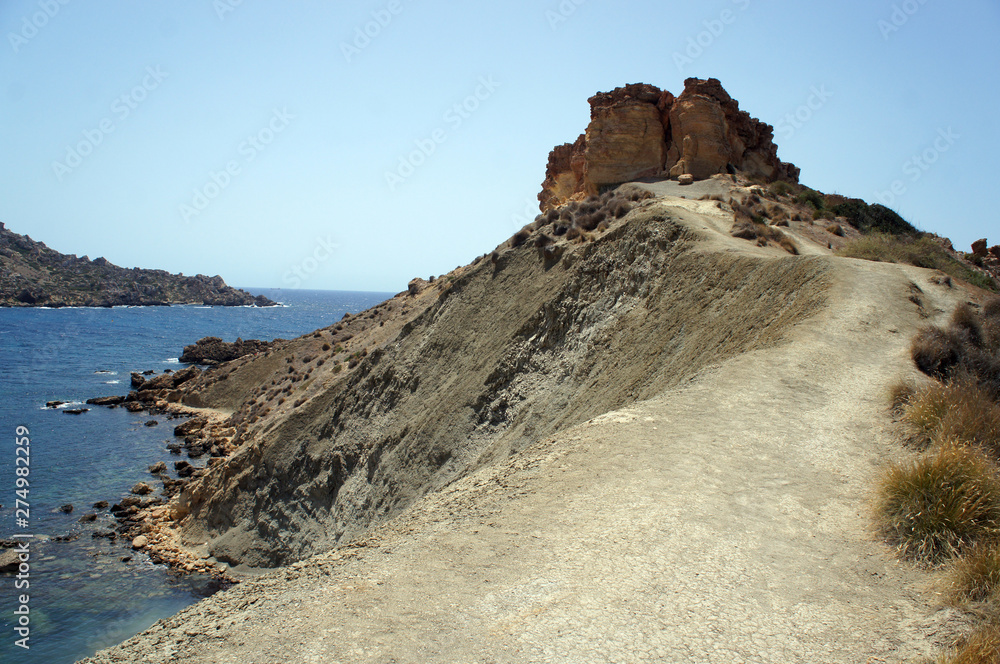 Panorama of Gnejna Bay shore, Golden Bay, Malta