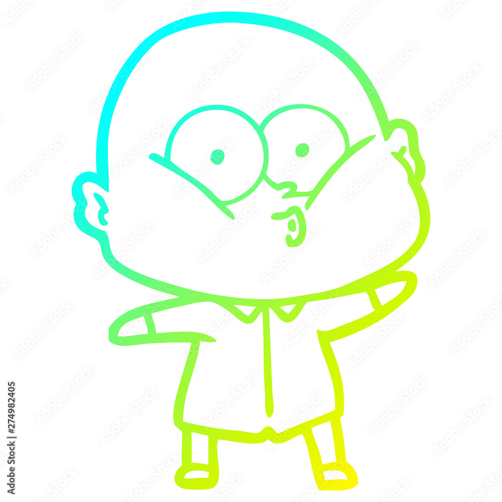 Fototapeta premium cold gradient line drawing cartoon bald man staring