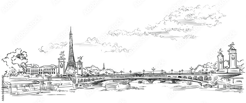 Vector hand drawing Paris 4 - obrazy, fototapety, plakaty 