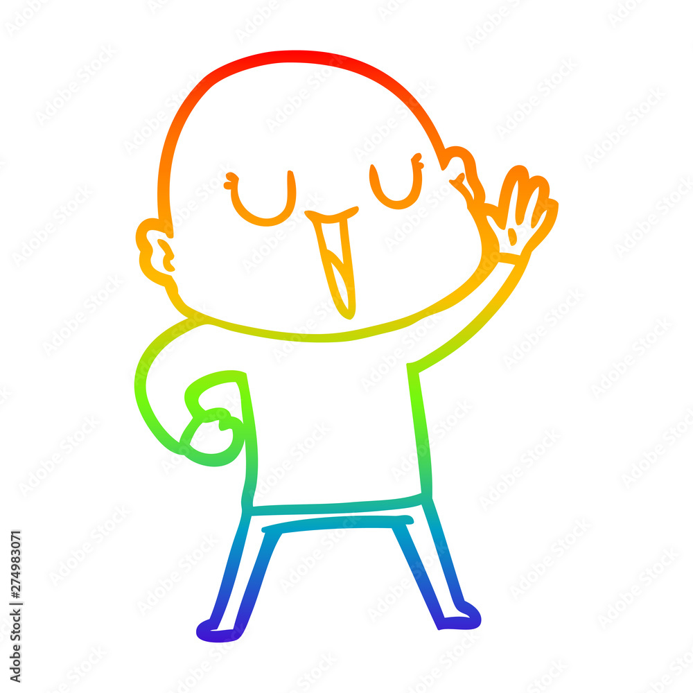 rainbow gradient line drawing happy cartoon bald man rainbow gradient line drawing happy cartoon bald man