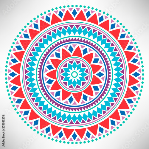 Ornamental round pattern. Tribal mandala. Geometrical circle isolated on white background. Vector illustration.
