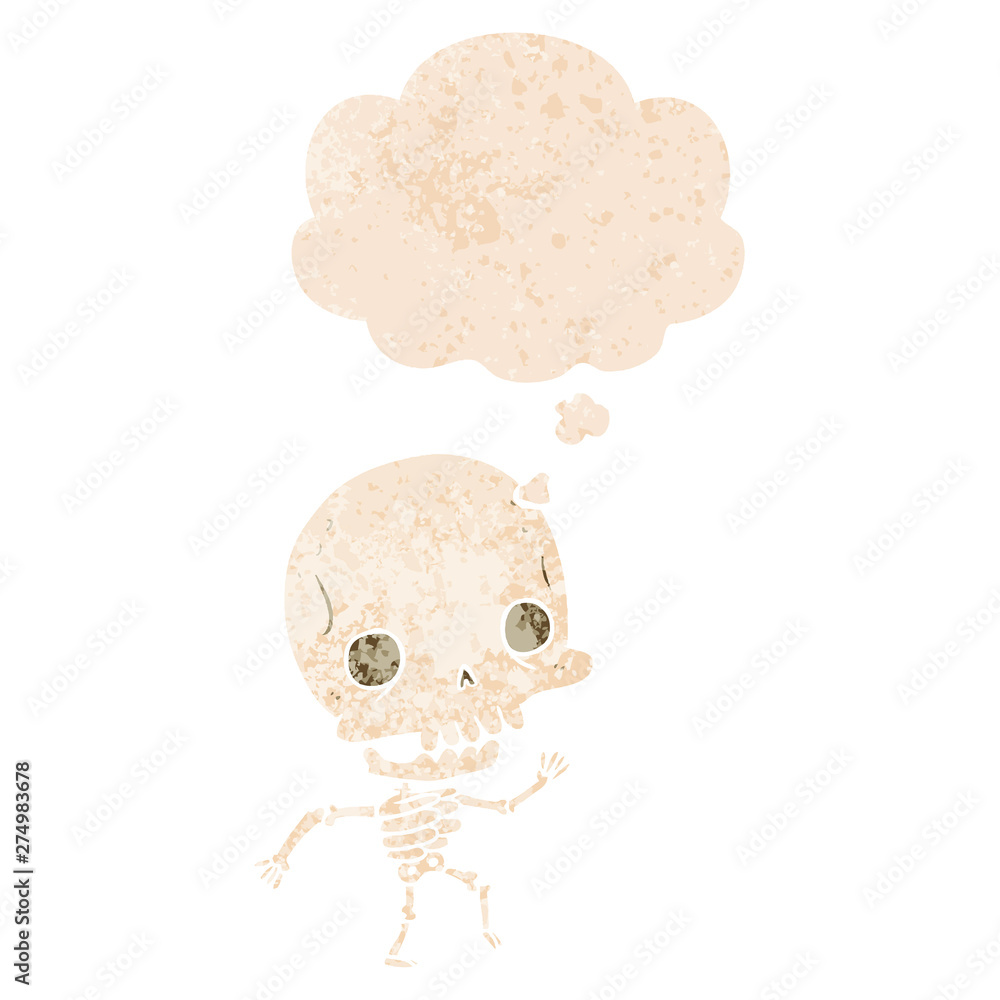 cartoon skeleton and thought bubble in retro textured style cartoon skeleton and thought bubble in retro textured style