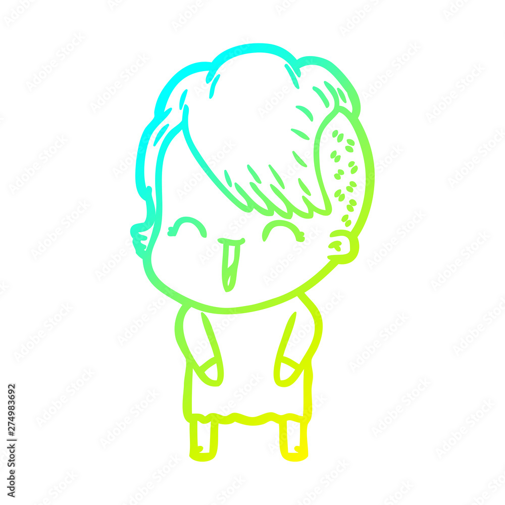 cold gradient line drawing cartoon happy hipster girl cold gradient line drawing cartoon happy hipster girl