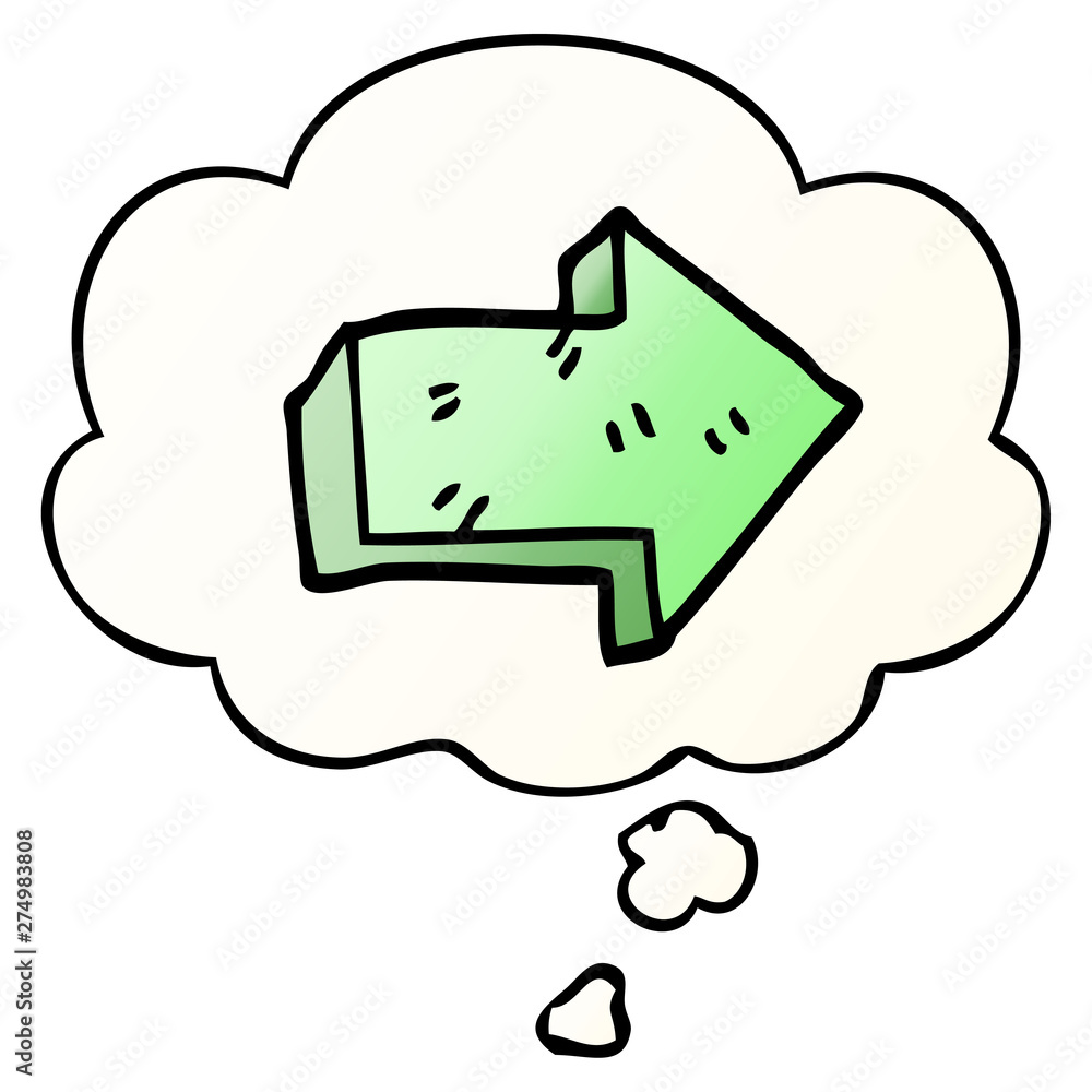 cartoon pointing arrow and thought bubble in smooth gradient style cartoon pointing arrow and thought bubble in smooth gradient style