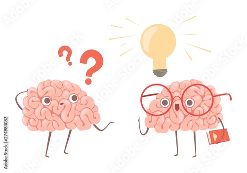 Problem solving vector concept. Cartoon brains thinking about problem and finds new idea illustration. Illustration of brain idea, question think