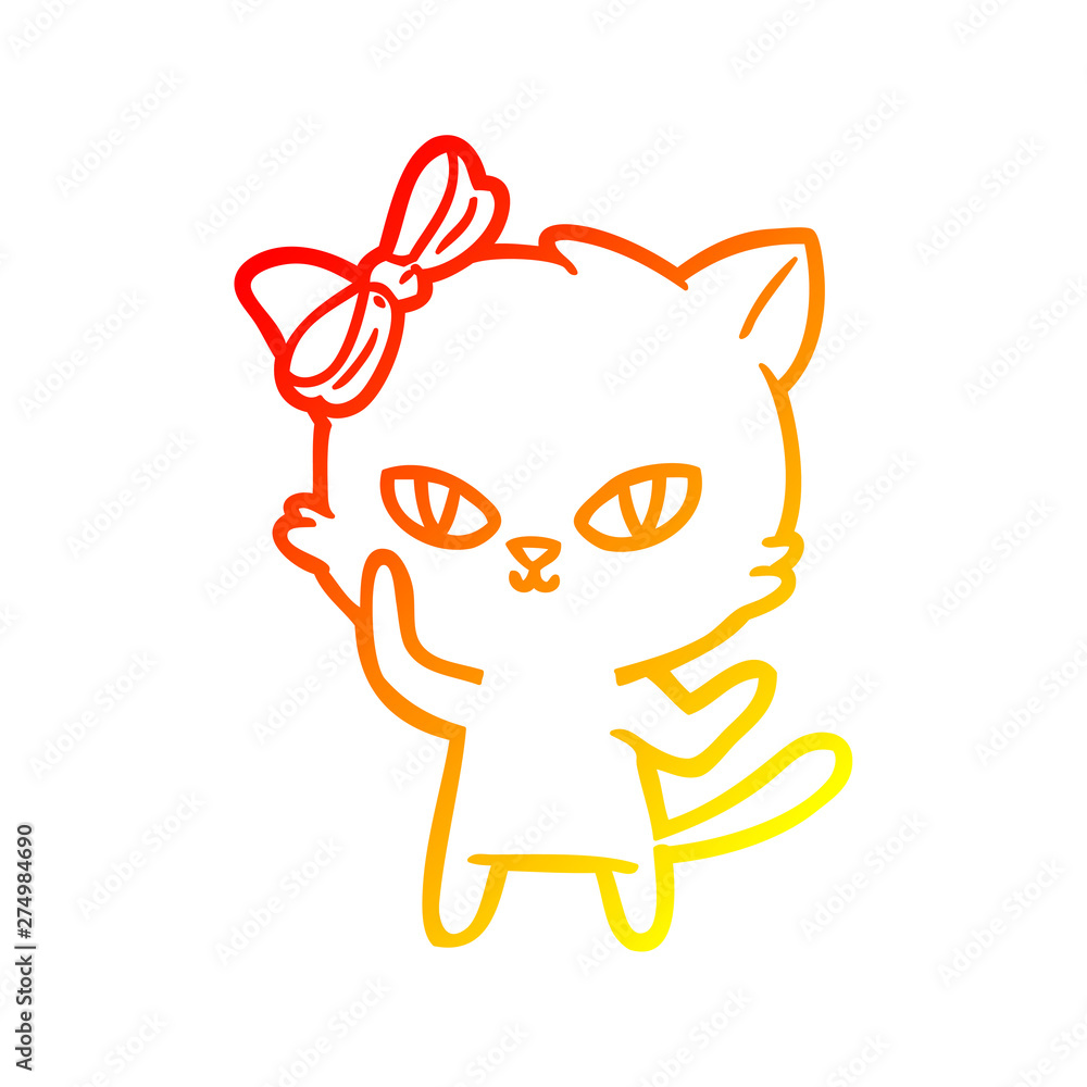 warm gradient line drawing cute cartoon cat