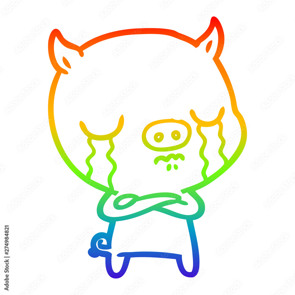 Obraz premium rainbow gradient line drawing cartoon pig crying