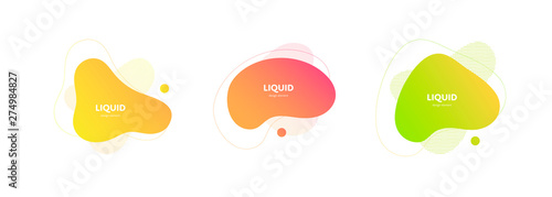 Set of vector trendy abstract amoeba banner. Neon color gradient in liquid style frame on white background. Collection of modern design element of a poster, logo, flyer of presentation, card.