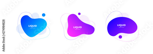 Set of vector trendy abstract amoeba banner. Neon color bright gradient in liquid style frame on white background. Collection of modern design element of a poster, logo, flyer of presentation, card.