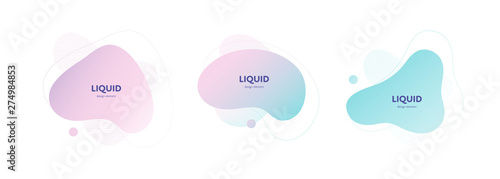 Set of vector trendy abstract amoeba banner. Pastel color cian, pink, violet gradient in liquid style frame on white background. Template for trendy design of a poster, logo, flyer of presentation.