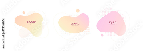 Set of vector trendy abstract amoeba banner. Pastel color gradient in liquid style frame on white background. Collection of modern design element of a poster, logo, flyer of presentation, card.