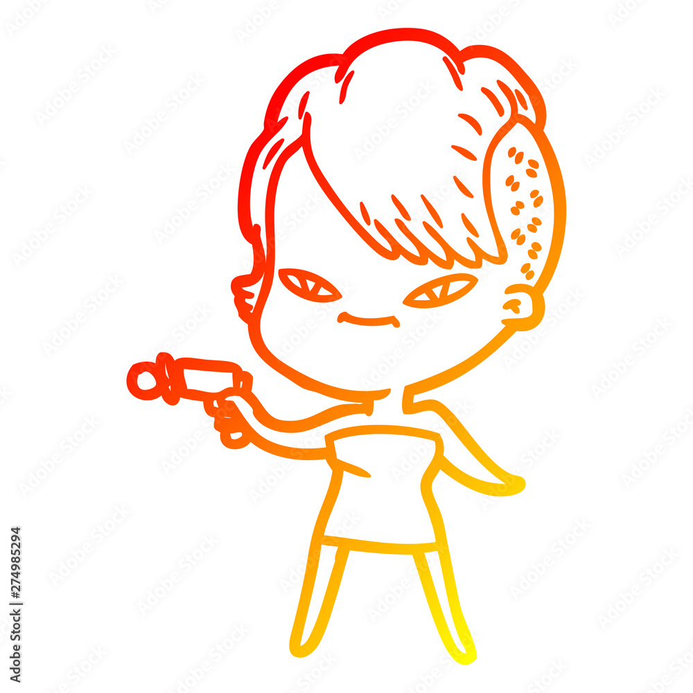 warm gradient line drawing cute cartoon girl with hipster haircut warm gradient line drawing cute cartoon girl with hipster haircut