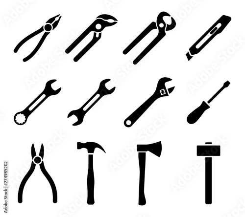 Tools icons set. Instruments signs collection. Vector
