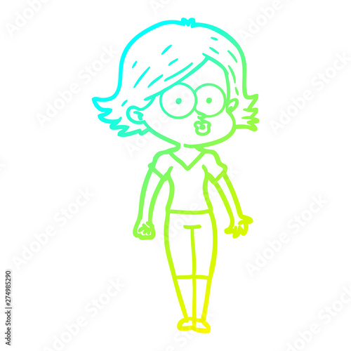 cold gradient line drawing cartoon girl pouting