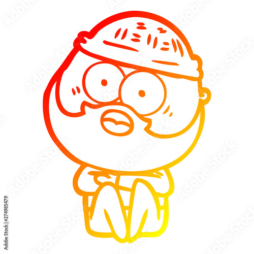 warm gradient line drawing cartoon surprised bearded man