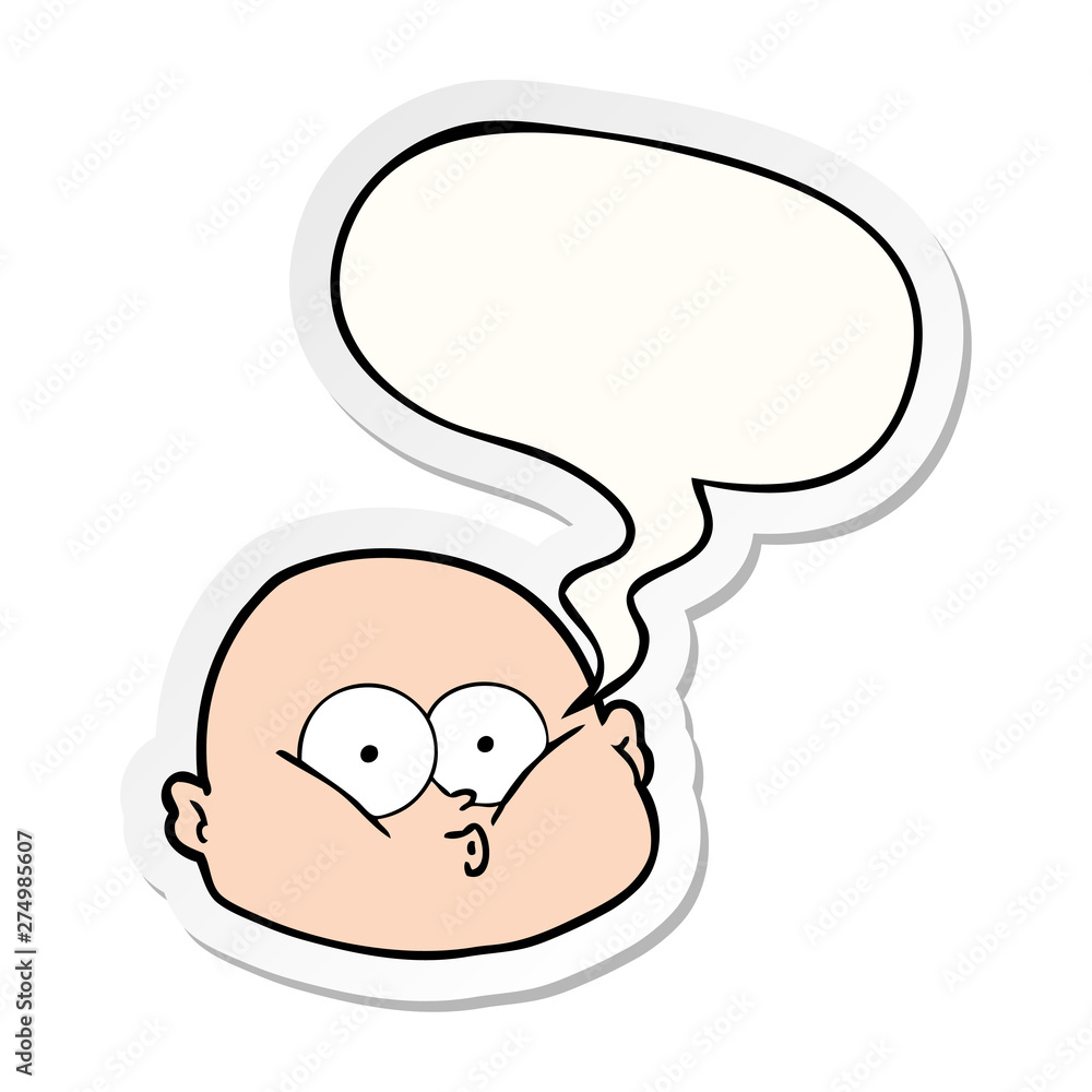 cartoon curious bald man and speech bubble sticker cartoon curious bald man and speech bubble sticker