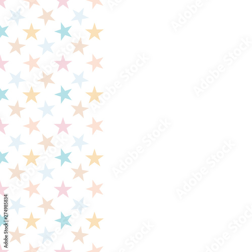 Leaflet with colorful stars decor on white background. Card with bright pattern of stars. Empty space. Vector illustration.