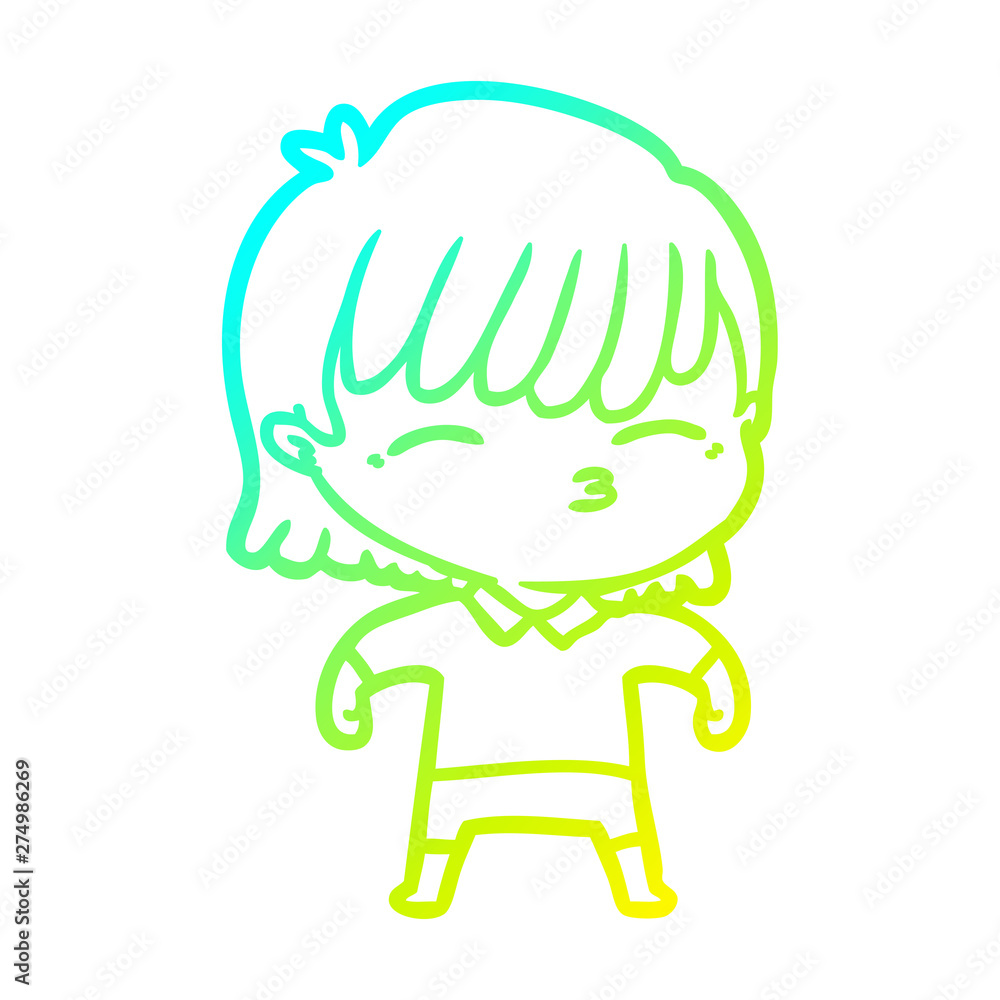 cold gradient line drawing cartoon woman cold gradient line drawing cartoon woman