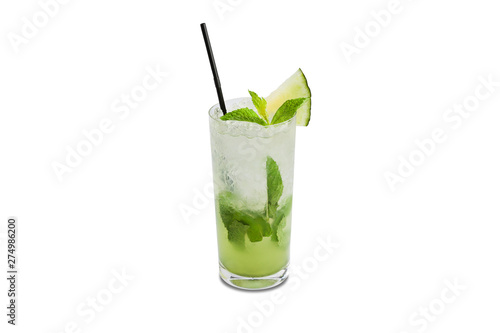 Melon mojito cocktail isolated on white background