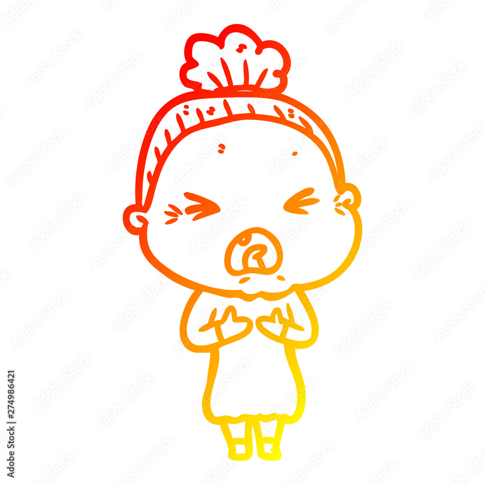 warm gradient line drawing cartoon angry old woman warm gradient line drawing cartoon angry old woman