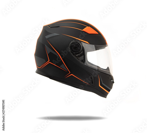 Black helmet with stripes isolated on white background.