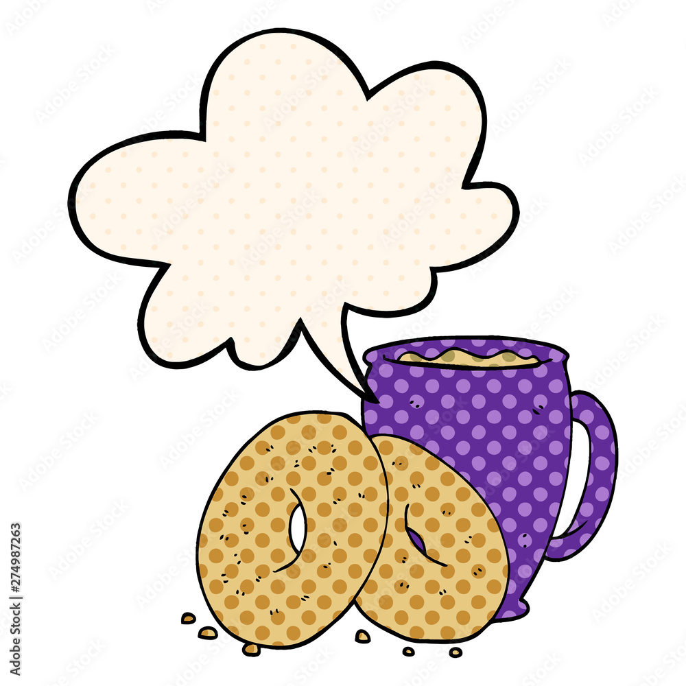 cartoon coffee and donuts and speech bubble in comic book style cartoon coffee and donuts and speech bubble in comic book style