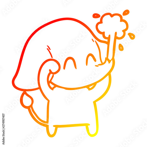 warm gradient line drawing cute cartoon elephant spouting water