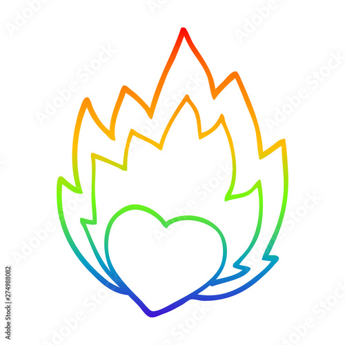 rainbow gradient line drawing cartoon flaming heart
