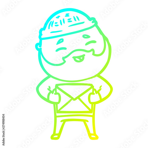 cold gradient line drawing cartoon happy bearded man