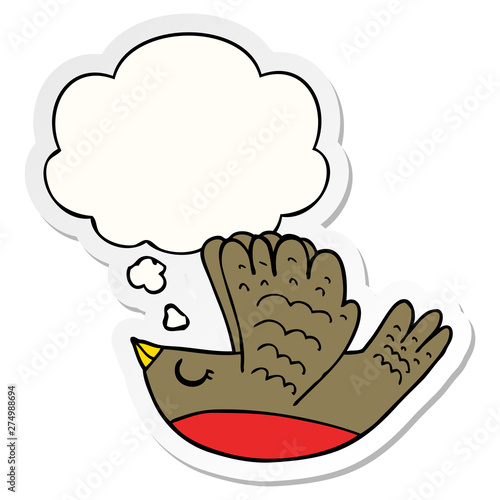 cartoon flying bird and thought bubble as a printed sticker