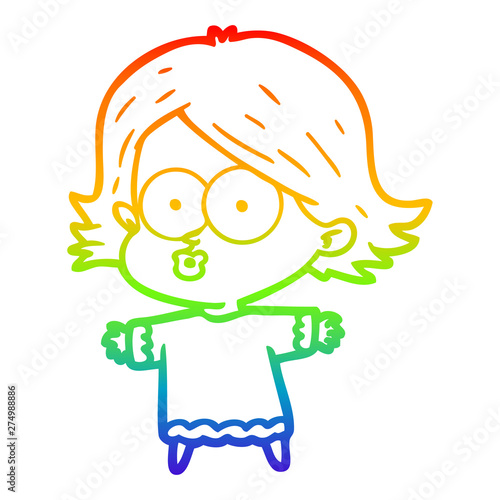 rainbow gradient line drawing cartoon girl pouting