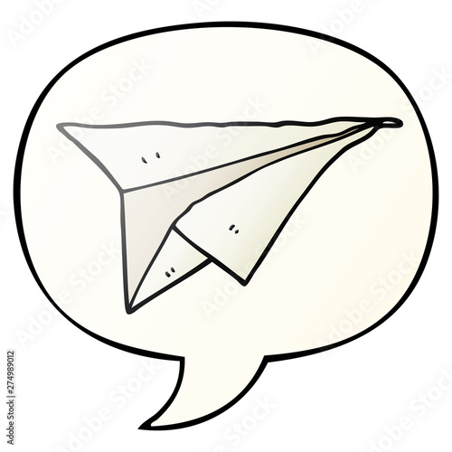cartoon paper airplane and speech bubble in smooth gradient style