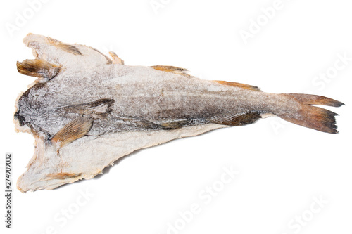 salted codfish on white background photo