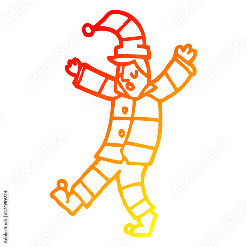 warm gradient line drawing cartoon man sleepwalking