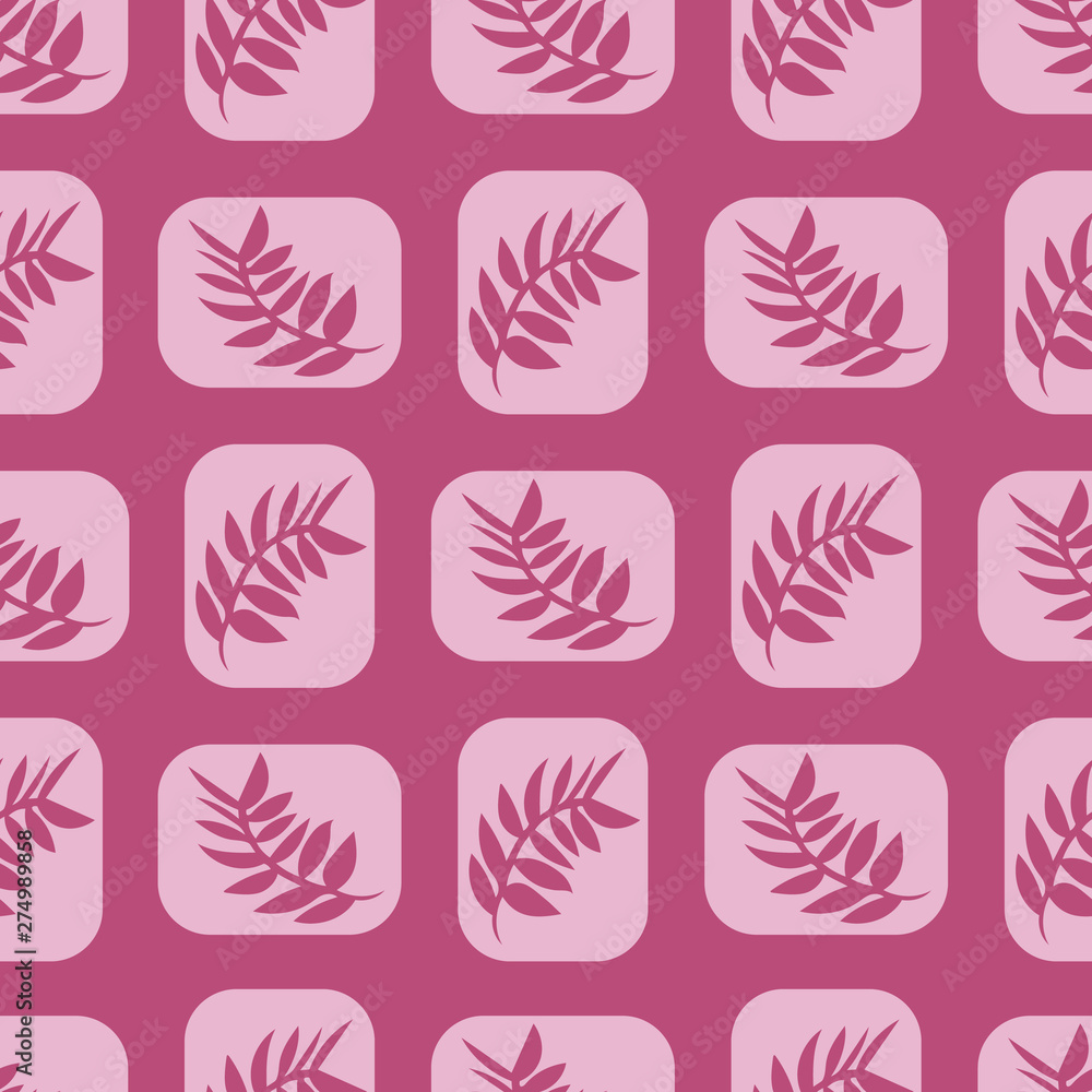 Leaves, geometric shapes seamless pattern. Tonal pink and red violet design makes a great background for graphic design. Beautiful for home decor, textiles, fashion and paper. Vector. Leaves, geometric shapes seamless pattern. Tonal pink and red violet design makes a great background for graphic design. Beautiful for home decor, textiles, fashion and paper. Vector.