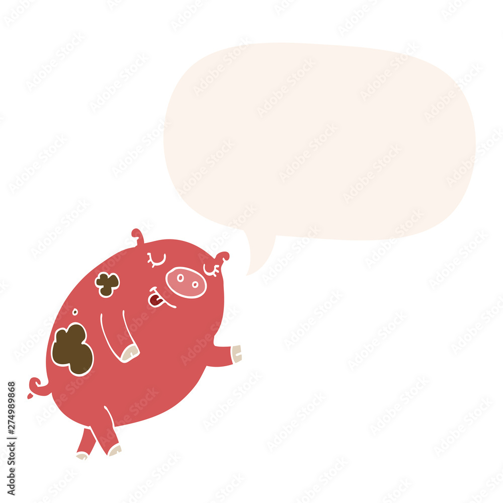 cartoon dancing pig and speech bubble in retro style cartoon dancing pig and speech bubble in retro style