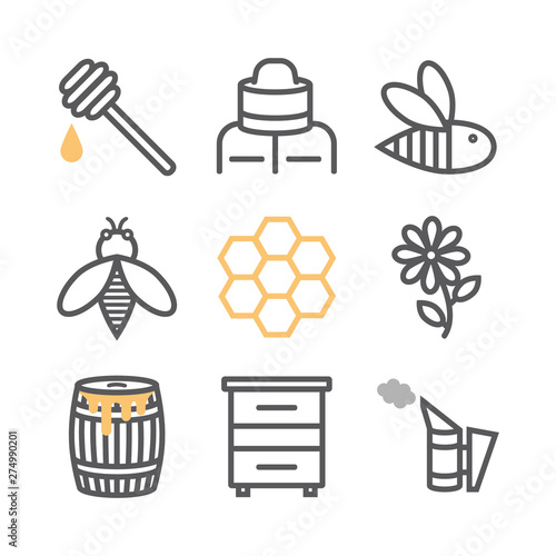 Beekeeping line icon set. Honey icons, thin line style.
