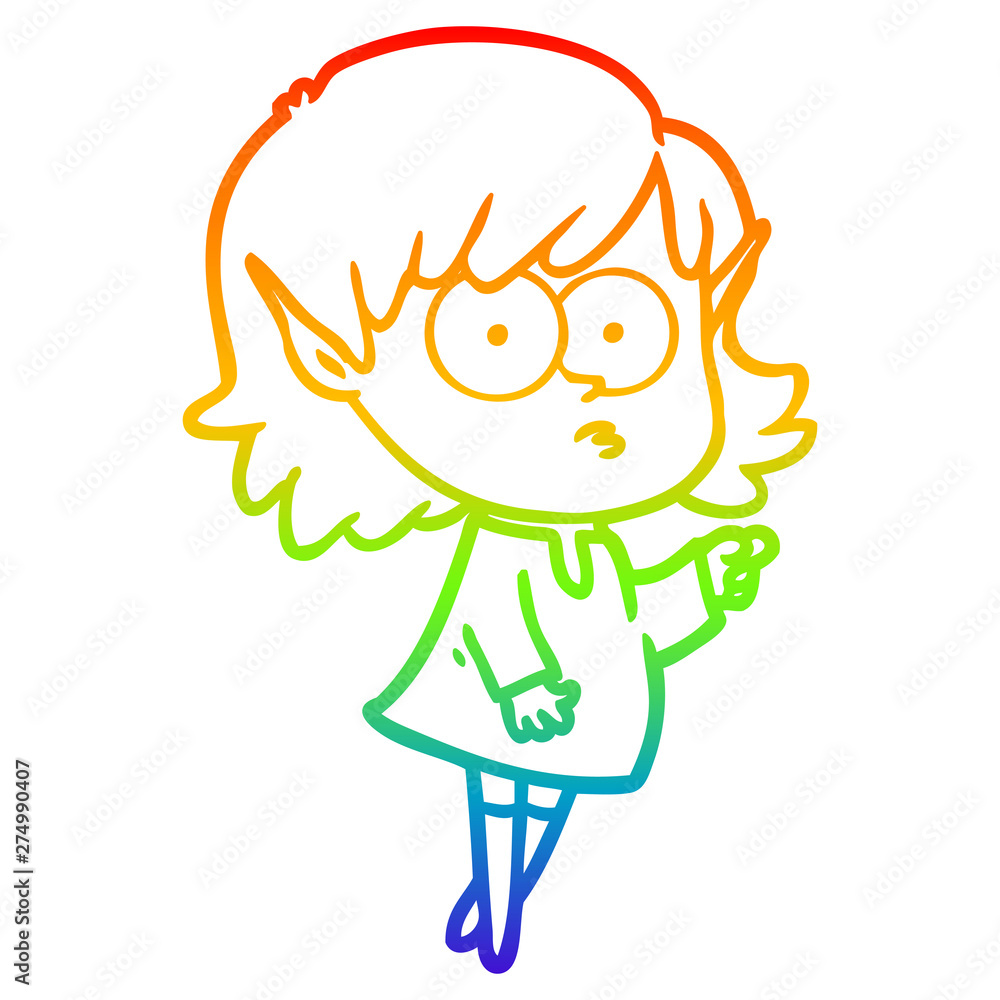 rainbow gradient line drawing cartoon elf girl pointing rainbow gradient line drawing cartoon elf girl pointing