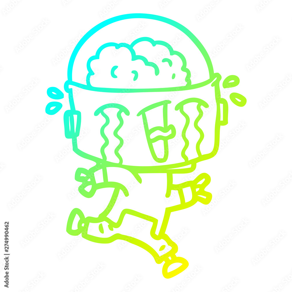 cold gradient line drawing cartoon crying robot running cold gradient line drawing cartoon crying robot running