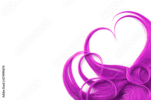 Pink hair isolated on white background. Heart shape