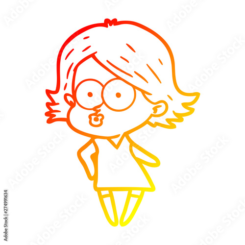 warm gradient line drawing cartoon girl pouting