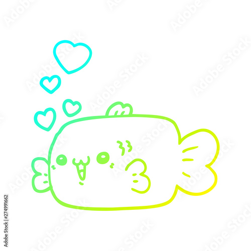 cold gradient line drawing cute cartoon fish with love hearts