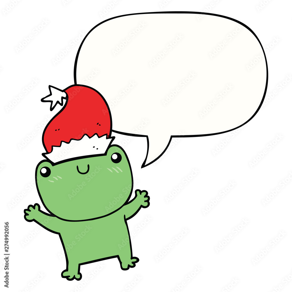 cute cartoon frog wearing christmas hat and speech bubble cute cartoon frog wearing christmas hat and speech bubble