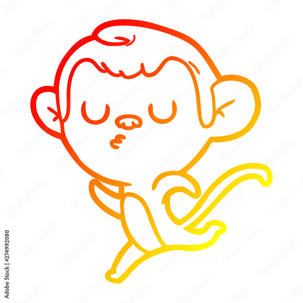 warm gradient line drawing cartoon monkey