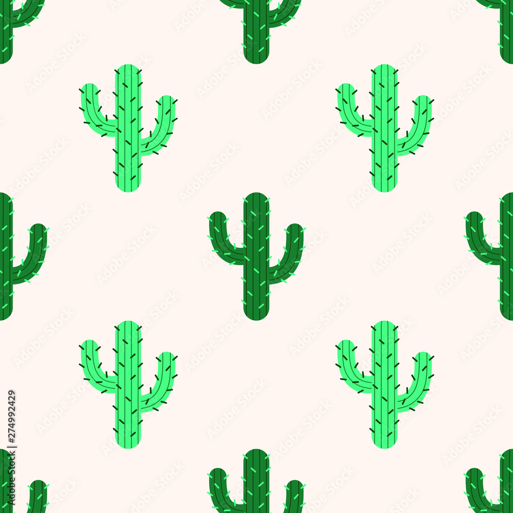 Seamless pattern with cactus in green on cream background Seamless pattern with cactus in green on cream background